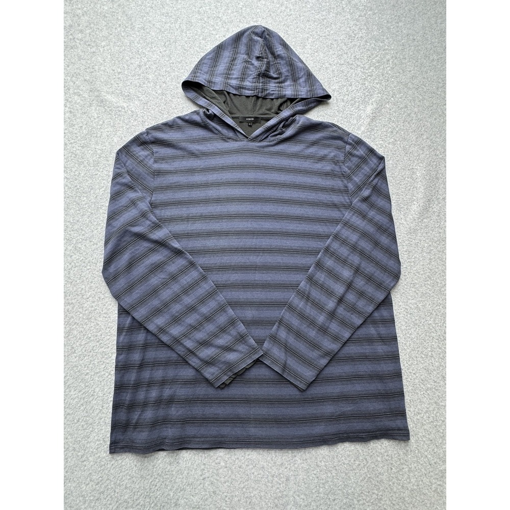 Vince Hoodie Shirt Mens XL Gray‎ Blue Striped Pullover Long Sleeve Cotton Modal